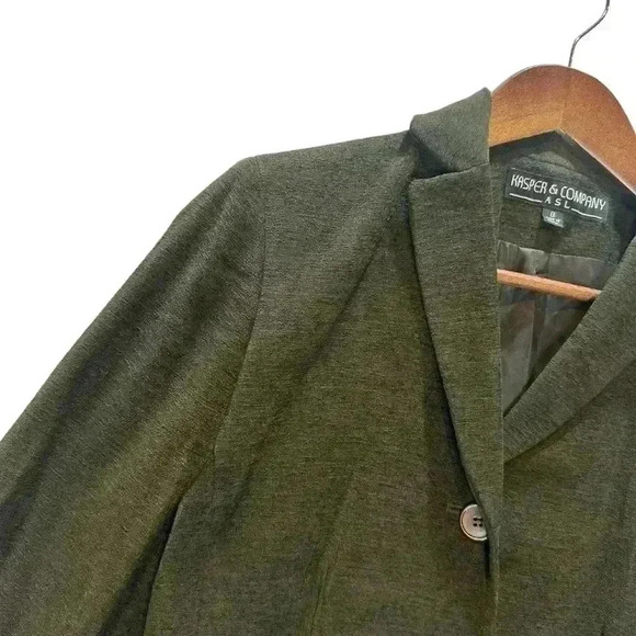 Kasper & Co ASL Vintage Green Viscose Blazer Jacket And Skirt Set Women’s Size 8 - Picture 3 of 16
